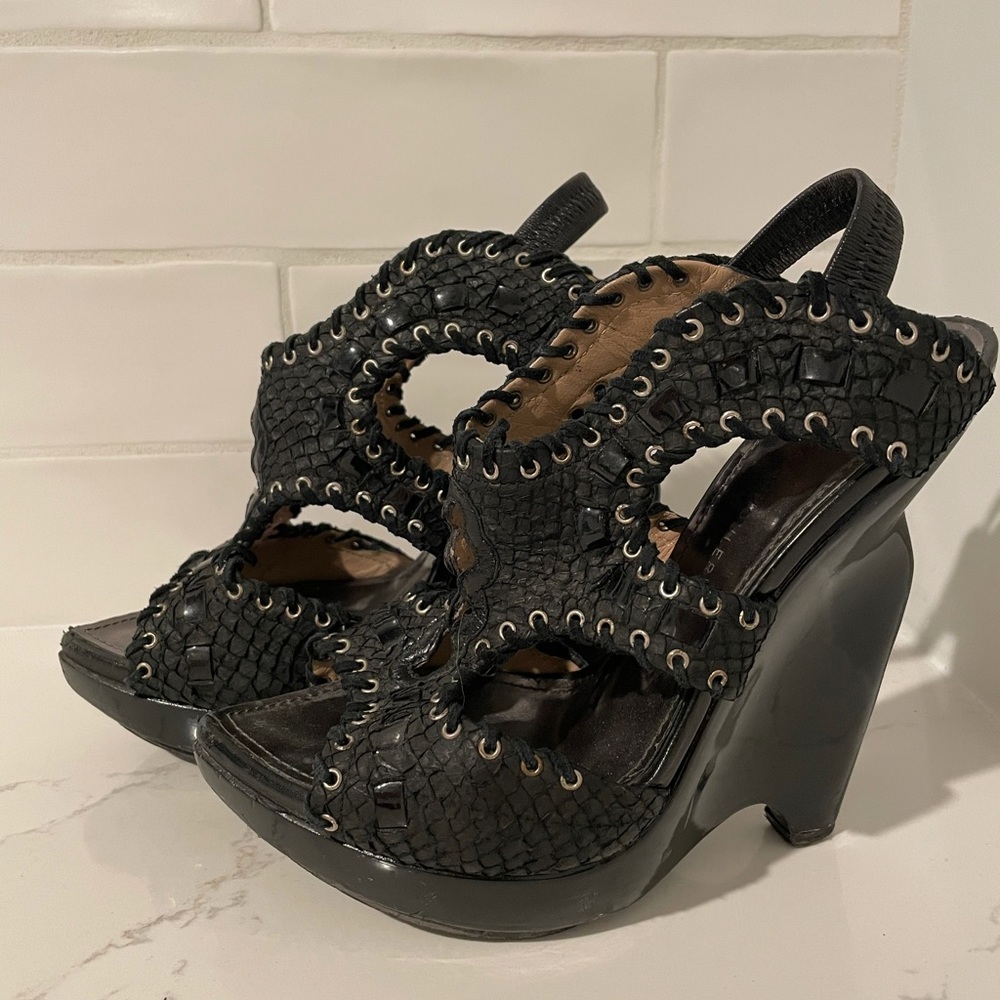 Proenza Schouler Black Snakeskin Curved Sandal